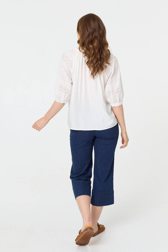 Broderie Anglaise 3/4 Puff Sleeve Blouse